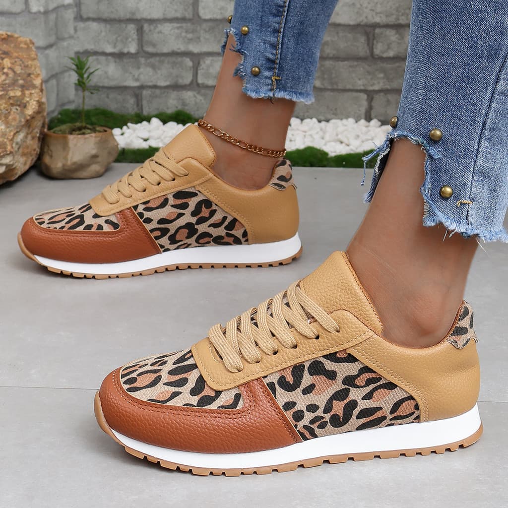 2026 novo estilo tênis tamanho grande costura rendas tênis 2026 baixo-Top leopardo impressão esportes sapatos casuais fe