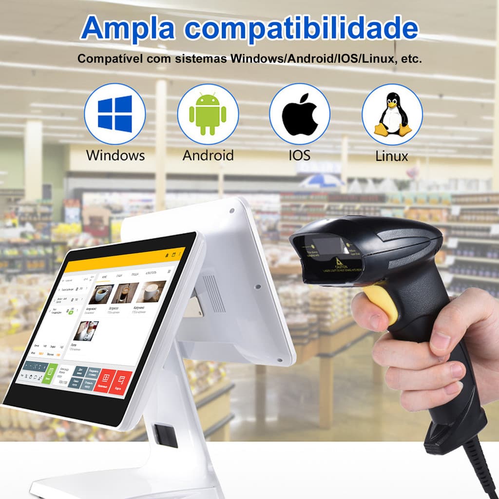Leitor de Código de Barras USB Scanner Portátil para Mercado Loja Estoque Leitura Rápida S9