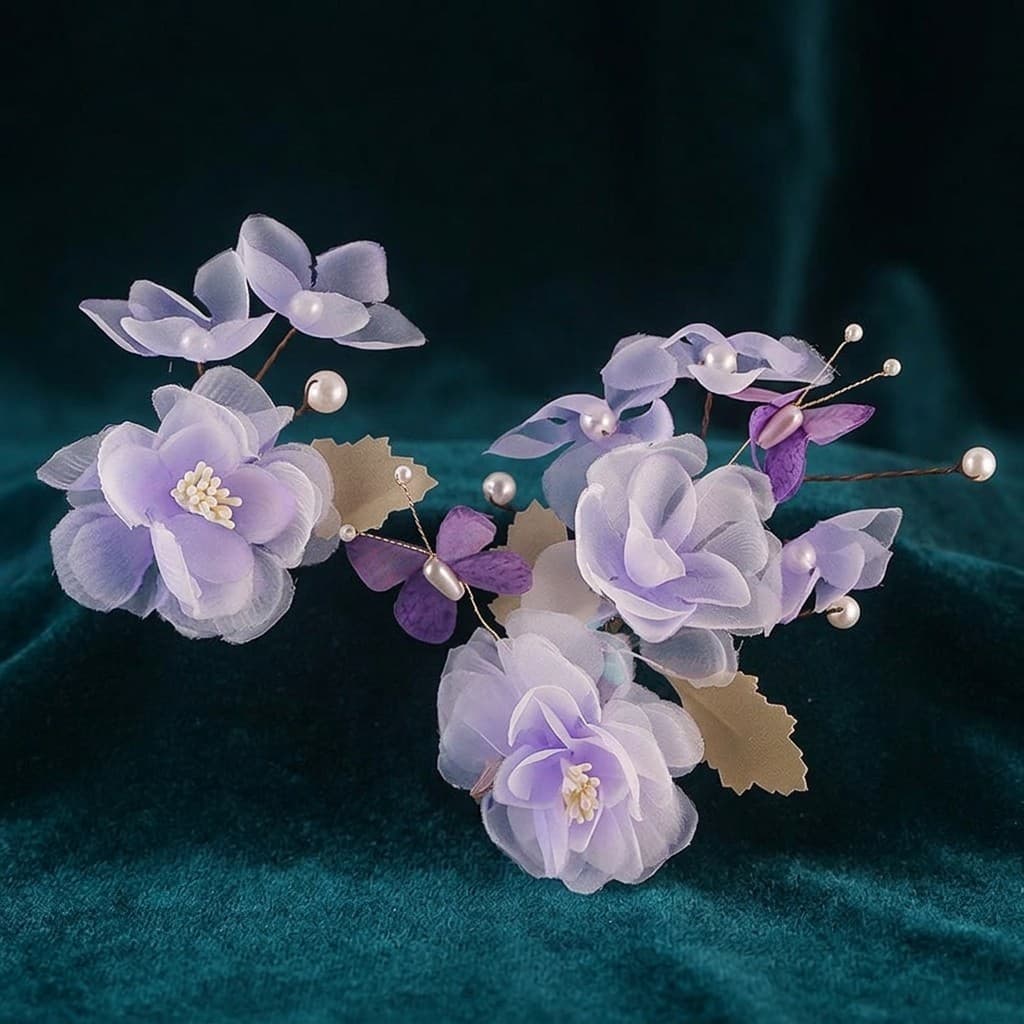 Par De Grampos De Cabelo Florais Roxos Claros Base De Metal Para Uso Tradicional Hanfu Qipao