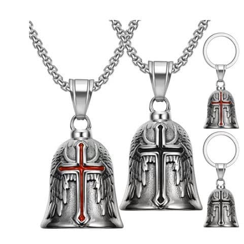 Novo estilo sino óleo gotejamento cruz pingente Punk Retro masculino estilo da motocicleta asas de penas anjo colar