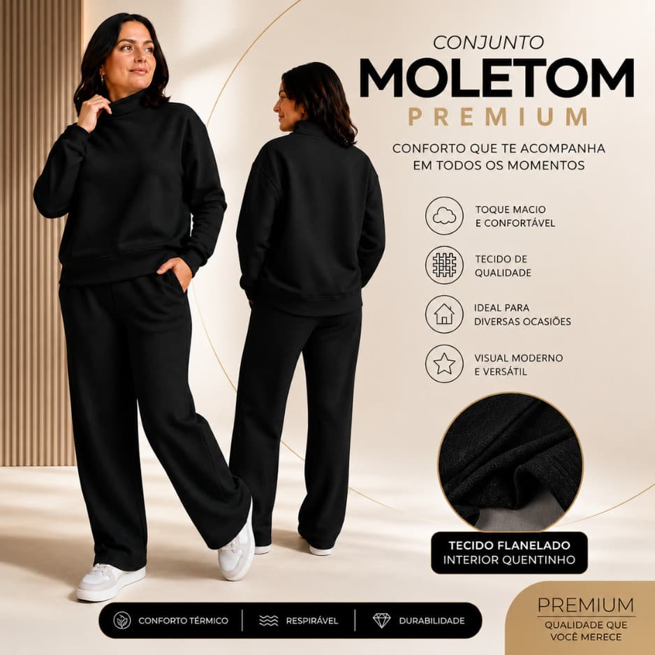Conjunto Moletom Feminino Flanelado Inverno Blusa e Calça Quentinho Agasalho