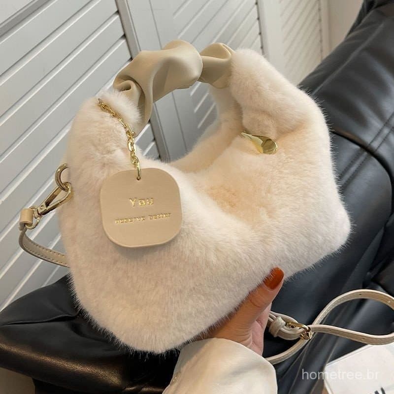 Bolsa Pelúcia Feminina - Mão/Ombro Fofa Inverno 22cm 5 Cores