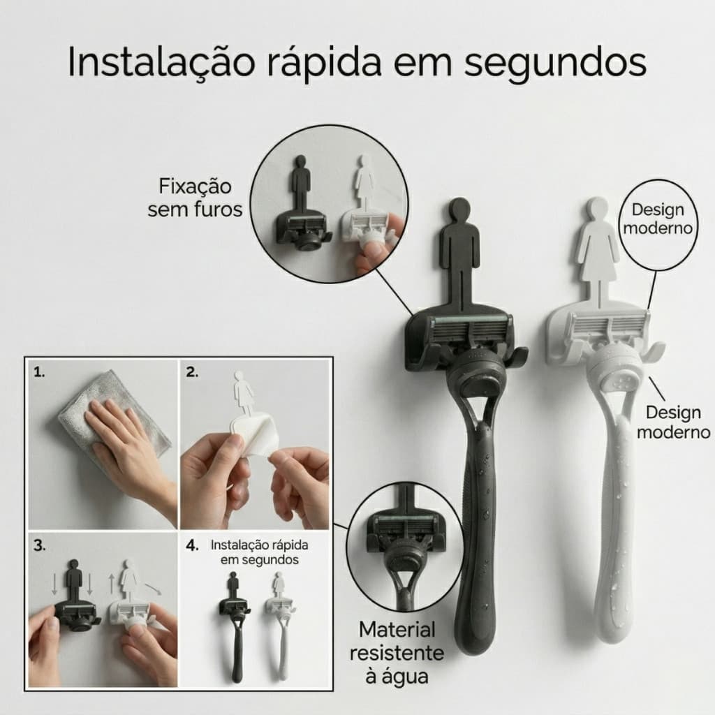 Suporte para Lâmina de Barbear Parede com Fita 3M Organizador Banheiro Barbeador Masculino Feminino Fácil Uso