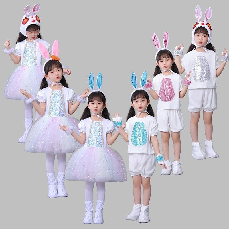 Crianças coelho traje desempenho Animal pequeno coelho branco dança dos desenhos animados gaze saia coelho traje