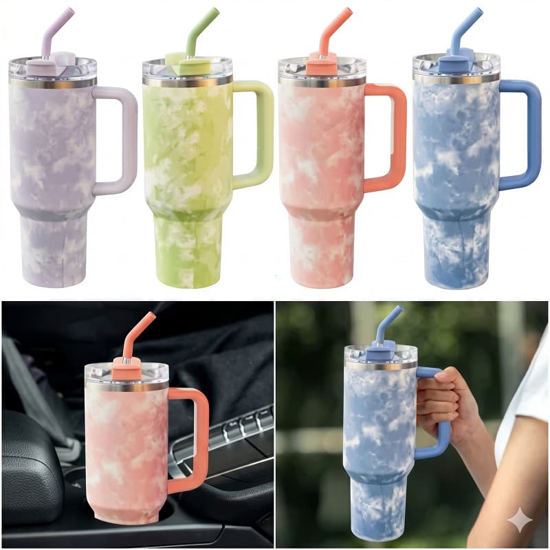 1.2L Copo Garrafa Térmica Grande Em Aço Inox Com Alça E Canudo Metal 1200ML