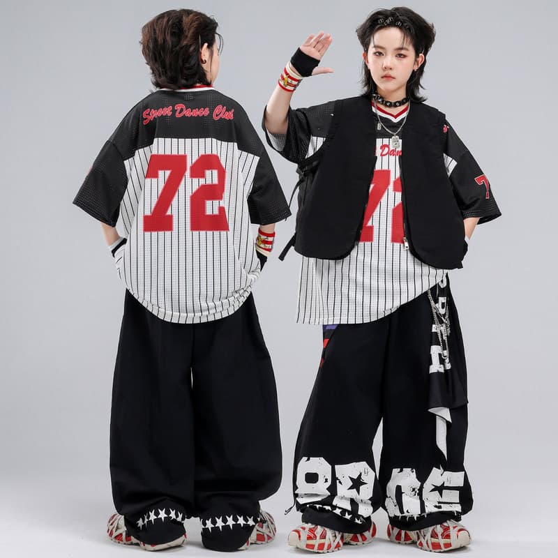 Hip hop crianças hip-hop desempenho roupas da moda legal bonito menino listrado traje de dança terno hiphop menino traje