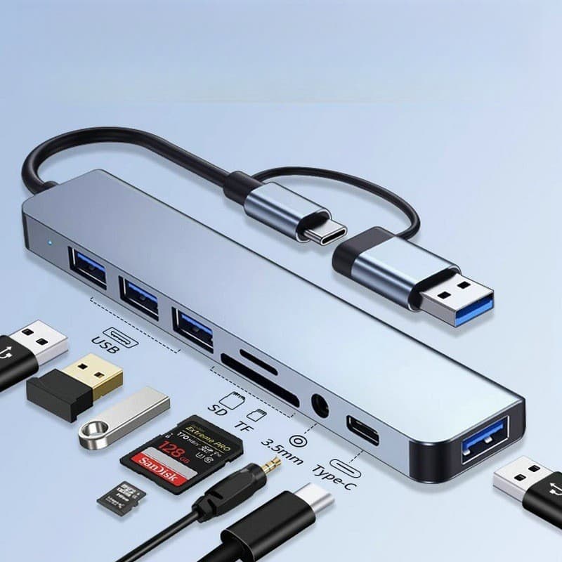 Doca De Expansão Oito Em Um USB 3.0 Leitor De Cartão TF/SD Tipo-C Dock Hub De Cabeça Dupla