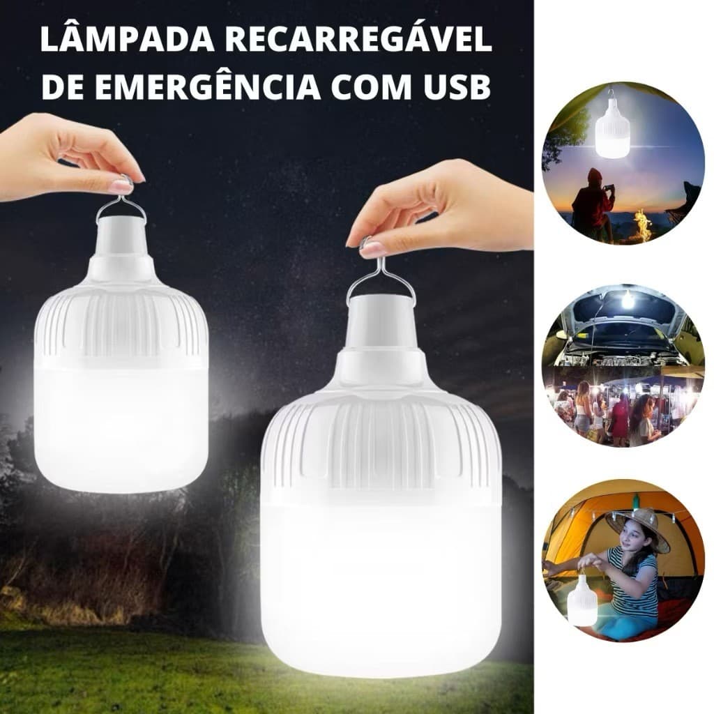 Luz de emergência LED branca recarregável 10W USB conjunto de três peças de luz de acampamento