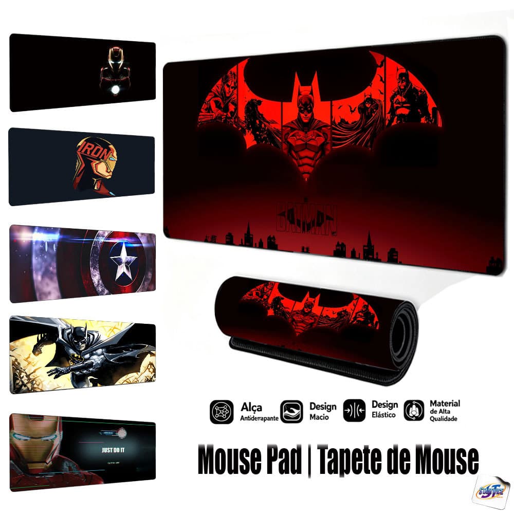 Mouse Pad Gamer Tapete de Mouse 80x30cm Batman clássico, Base de Borracha Antiderrapante Borda Costurada FPS Escritório