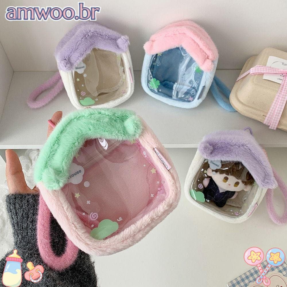 Caixa De Exibição De Boneca AMWOO , Bolsa De Brinquedo De Pelúcia Transparente À Prova De Poeira Armazenamento De Cabo D