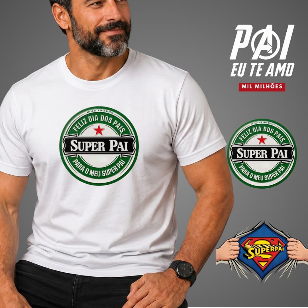 Camiseta Masculina Estampada Dia dos Pais Cerveja Herói Te Amo Pai Vingadores Presente 100 % Algodão