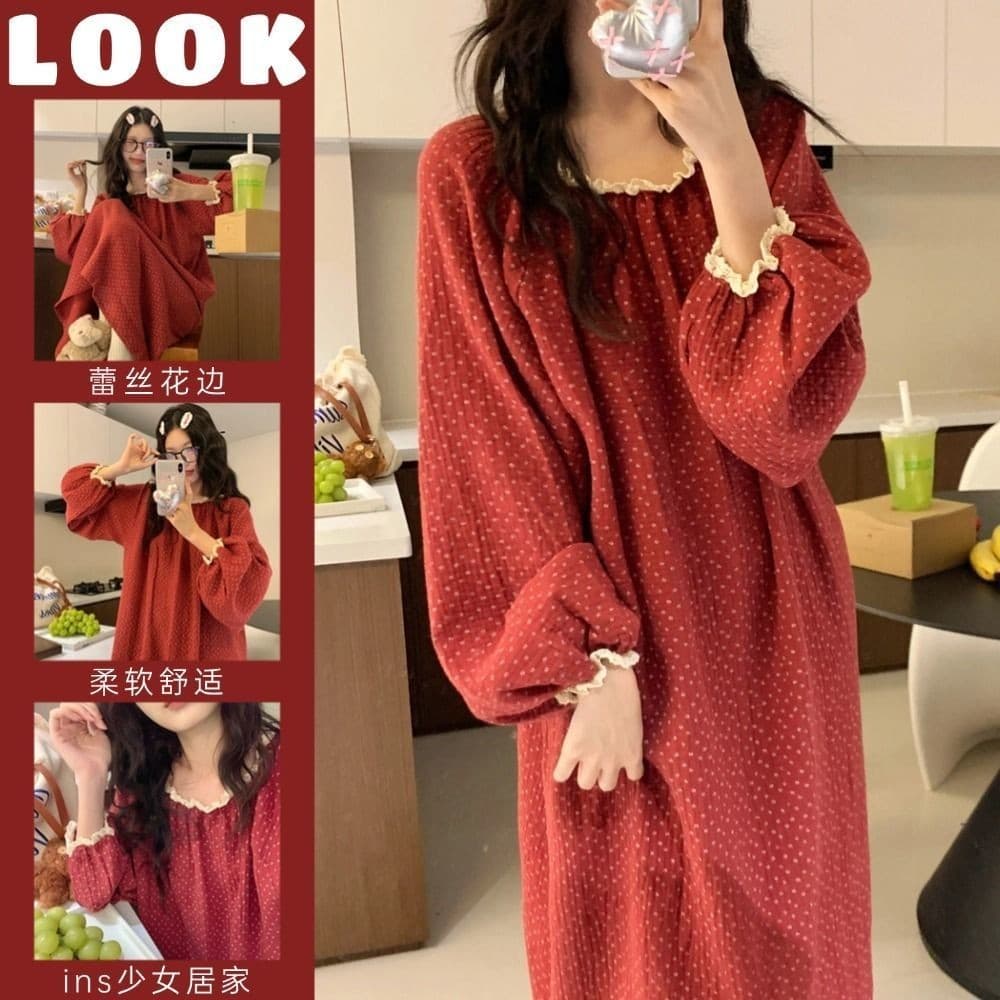 [JLYQ] Moda doce ins camisola de renda coreana feminina, novo estilo menina Casual solto Floral vestido de casa, YZ