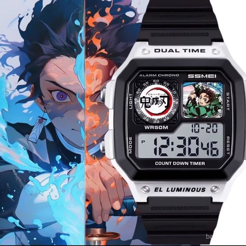 Relógio à prova d'água popular de Demon Slayer, relógio eletrônico quadrado pequeno 2D de anime, presente de Natal para