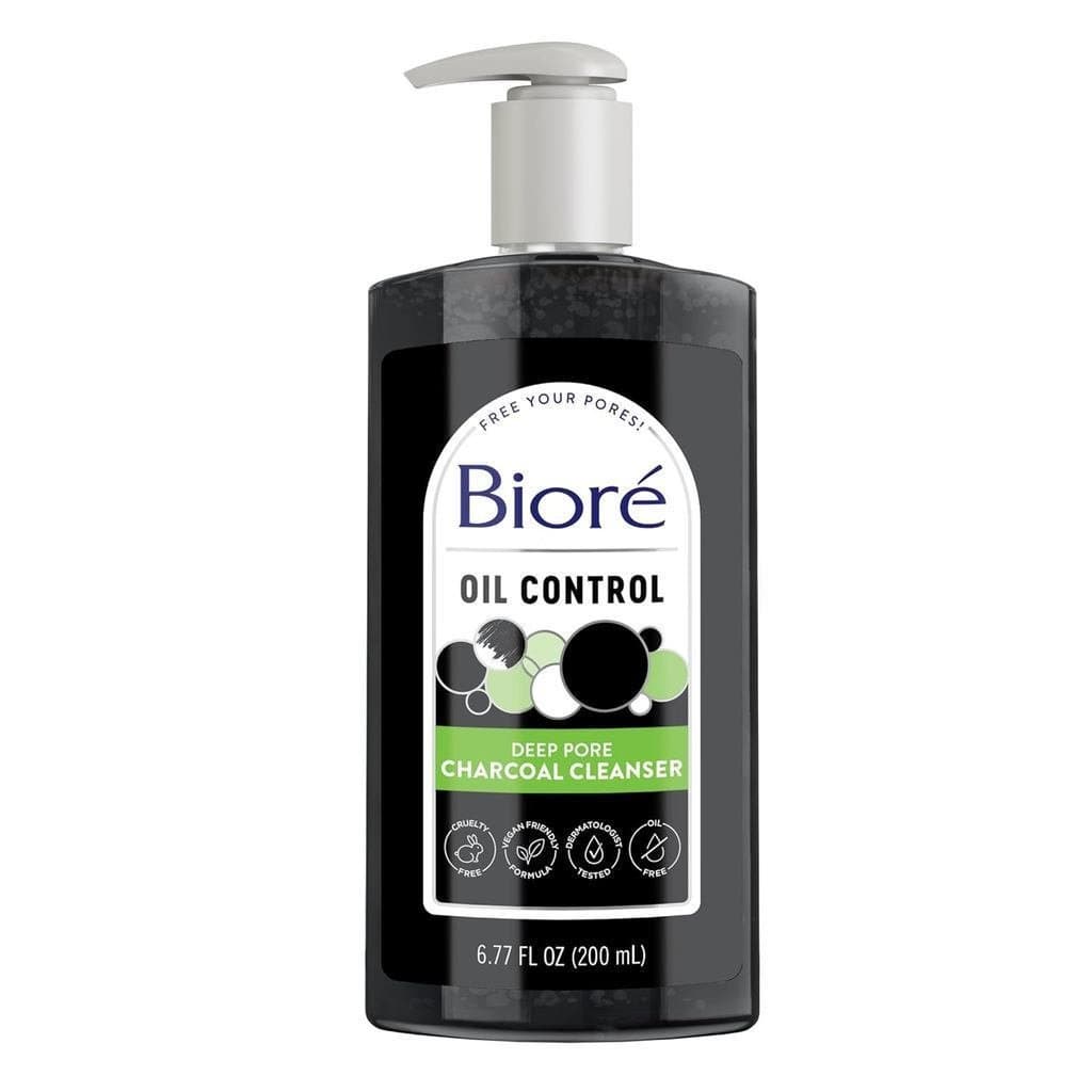 Biore Deep Pore Charcoal Face Wash, limpador facial diário para remoção de sujeira e maquiagem, para pele oleosa, 6,77 o