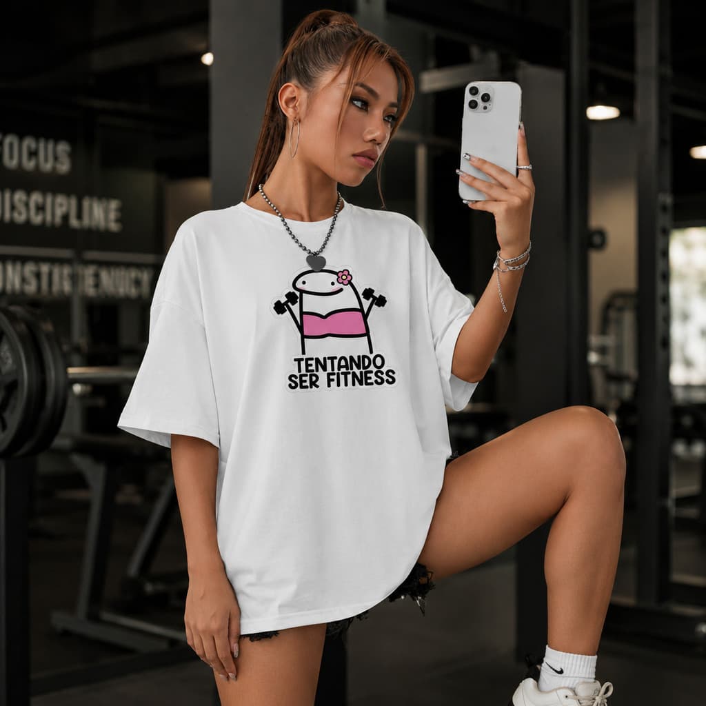 Camiseta Feminina Tentando Ser Fitness Academia Estampada Algodão