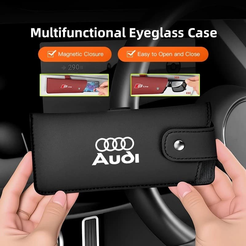 Estojo De Couro Magnético Para Óculos , Acessórios De Armazenamento Viseira Solar De Carro Audi Sline A1 A2 A3 A4 A5 Q2