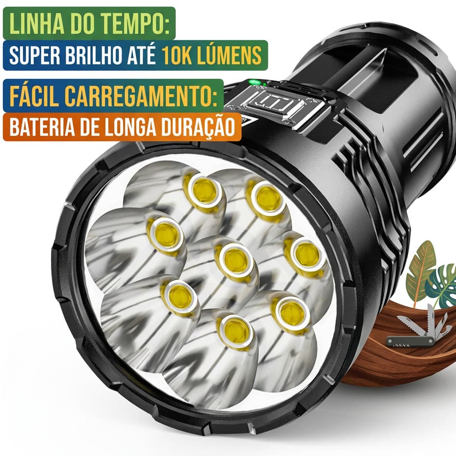 Lanterna LED Recarregável  8 Led Usb Para Acampamentos Caminhadas