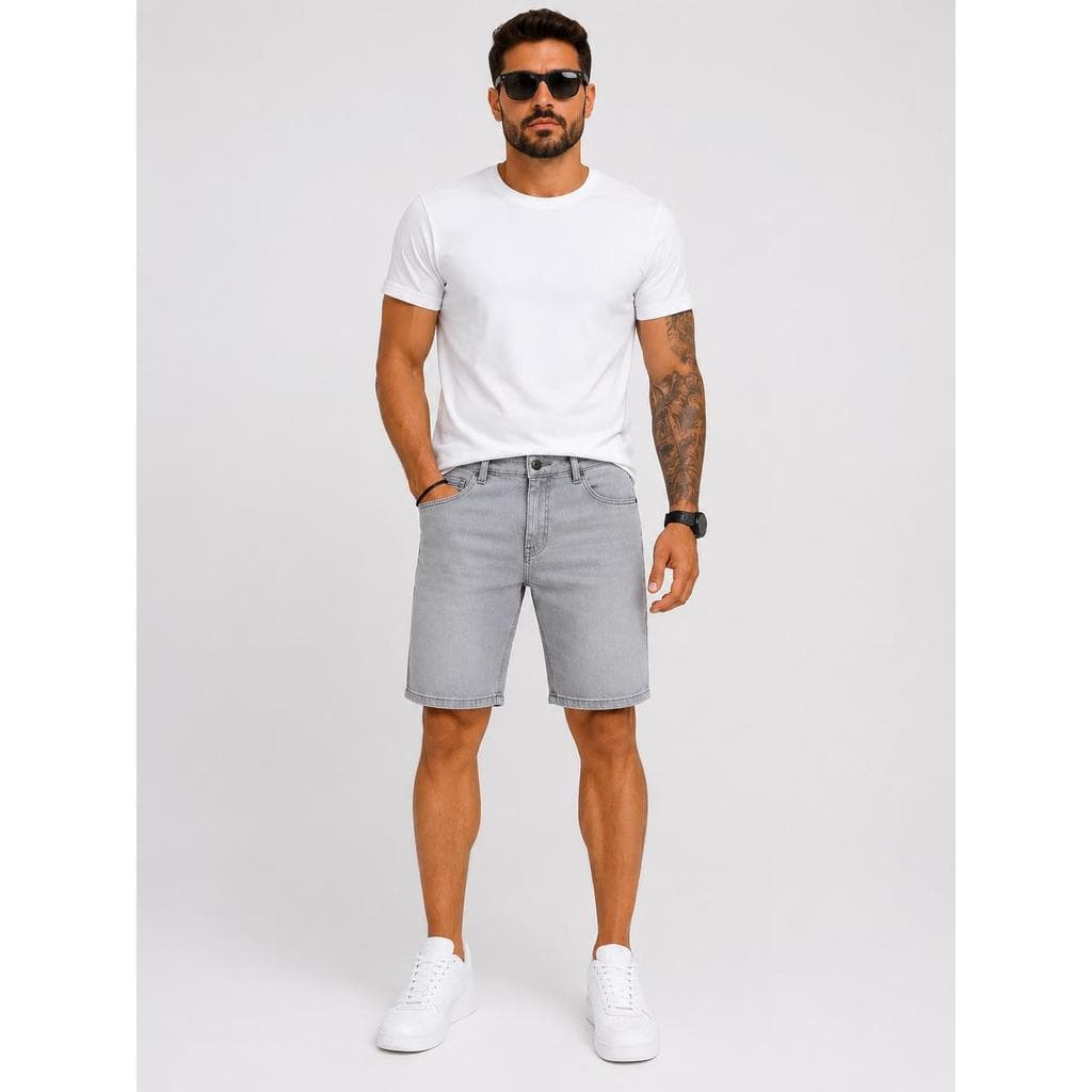 Bermuda Jeans Masculina Premium Sky Cinza Com Elastano Ajustavel