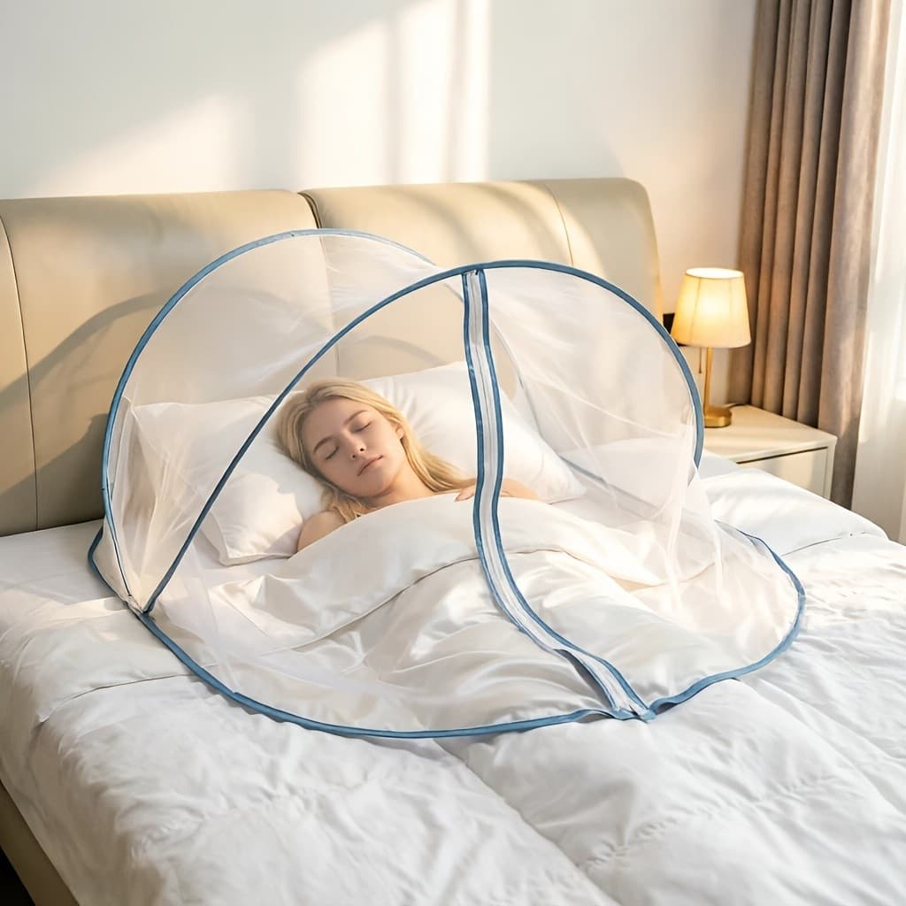 Rede Mosquiteira Portátil Dobrável com Capa para Cama - Montagem Instantânea, Sem Necessidade de Montagem, Dossel Redond