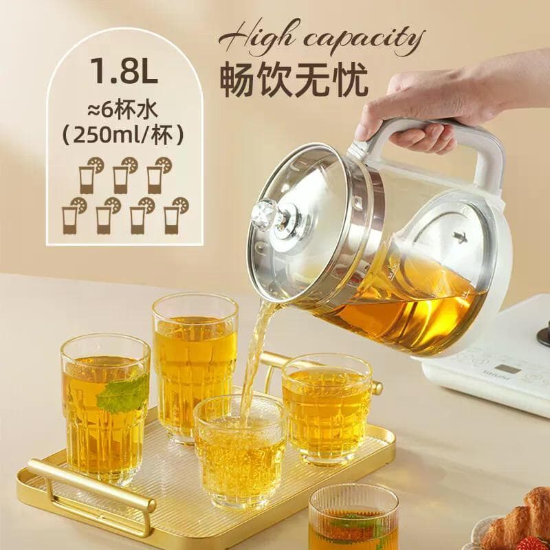 2026 novo estilo 110V chaleira de saúde multifuncional casa escritório chaleira flor bule Taiwan americano vidro chá fab