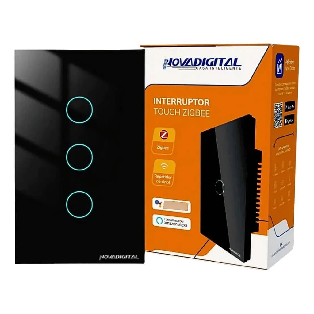 Interruptor Zigbee Inteligente 3 Botões Alexa Novadigital