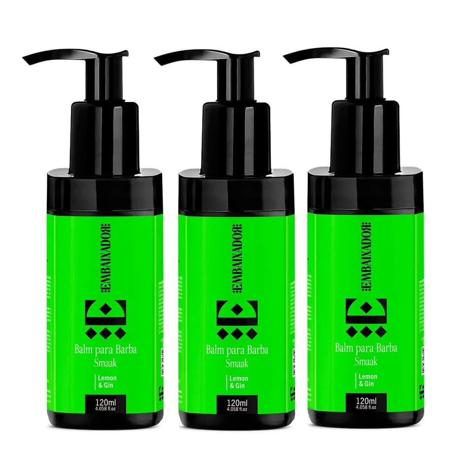 Kit com 3 Balm para Barba Masculino Lemon & Gin Smaak Embaixador - 120ml