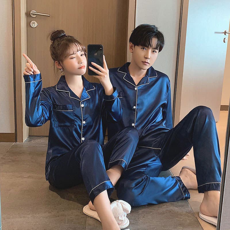 Fábrica primavera outono casal pijamas feminino verão gelo seda estilo fino simulação masculina seda longo de manga curt