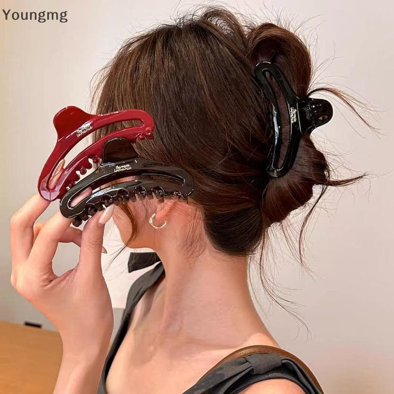 [Youngmg] Carta De Acetato Francês Etiqueta Dourada Oco Tubarão Braçadeira Acessórios De Cabelo Feminino Elegância Gramp