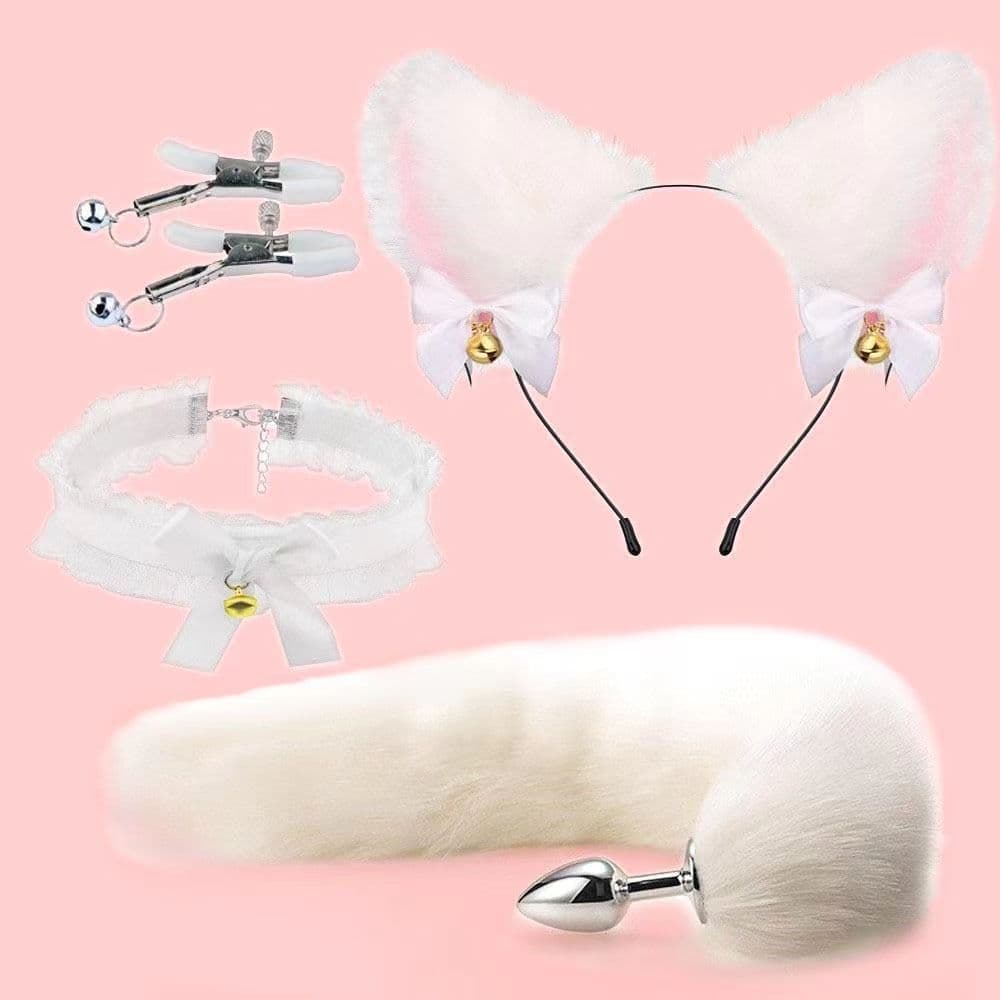 Adereços raposa quintal cauda colar gato bandana sm quintal conjunto U96M
