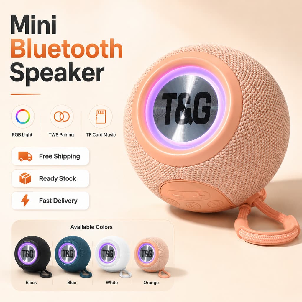 Mini Alto-Falante Portátil Bluetooth 5W Som Com Ring Light Anel De Luz RGB TWS TF Cartão Design De Malha De Tecido