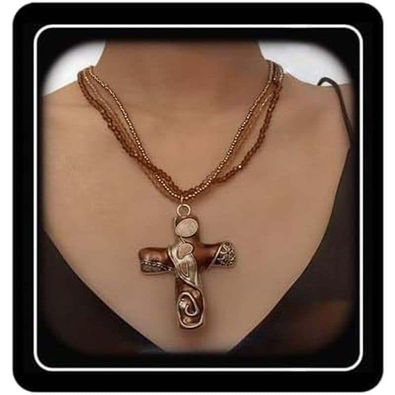 Colar De Corrente Com Contas Em Camadas Doubnine Vintage Pingente De Cruz