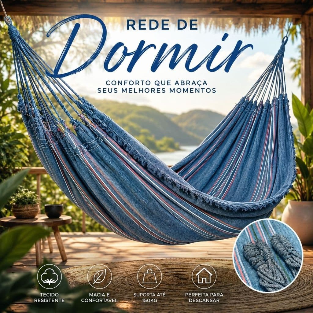 Rede de Dormir Cinza em Algodão – 3,0 x 1,20m Qualidade e Conforto para Seu Descanso