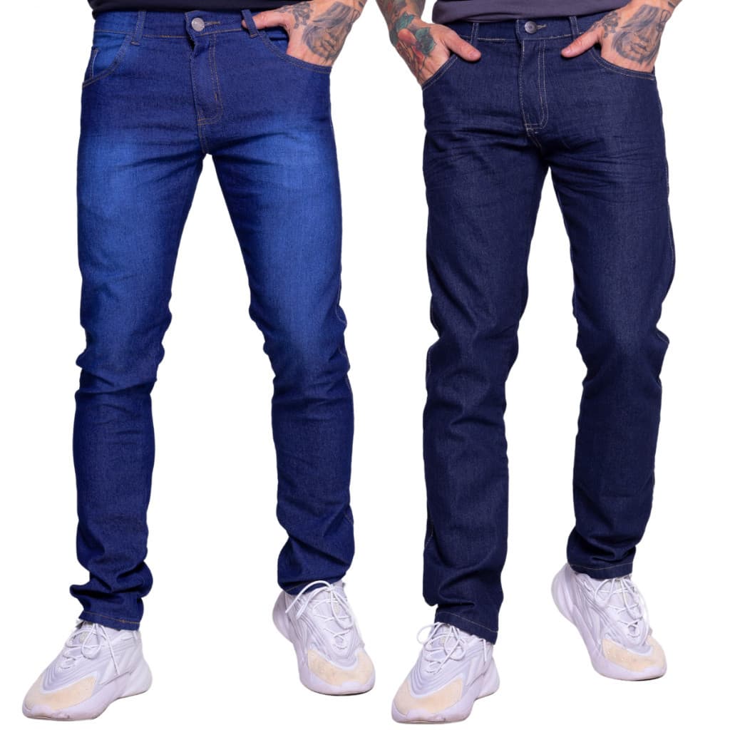 Kit 2 Calça Jeans Masculina Lycra Slim Elastano