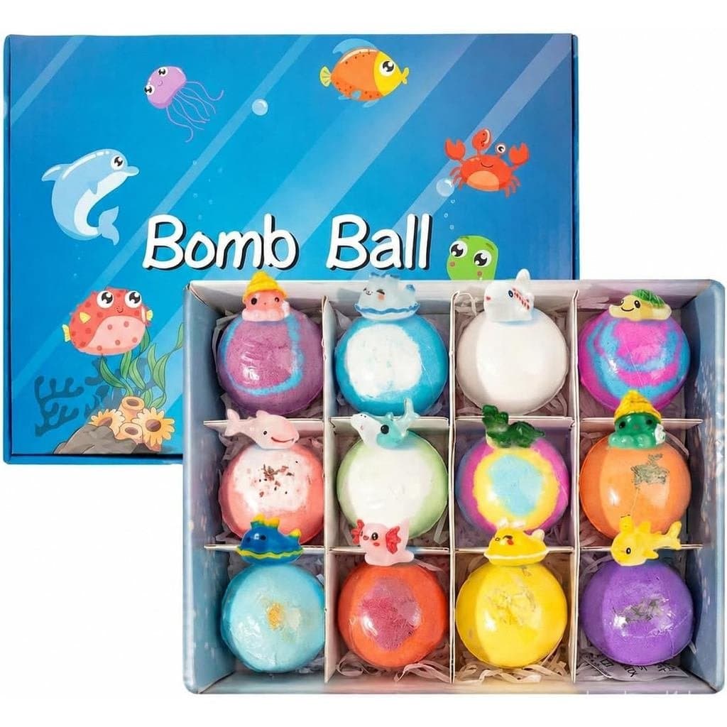 Bombas de Banho com Tema Oceano para Crianças com Brinquedos Surpresa Dentro, Efervescentes de Banho com Óleos Essenciai