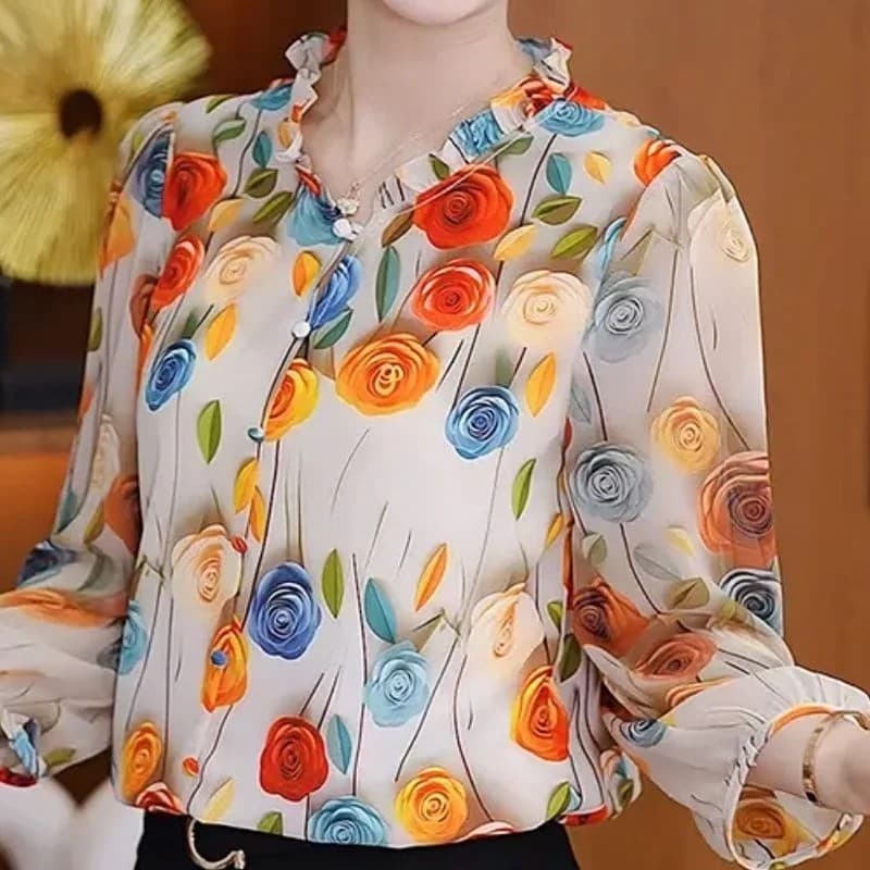 Primavera E Outono Nova Camisa Nobre Feminina Fina Mãe Moda Capa Solta Meia Idade Idosos Todos Os Jogos Topo