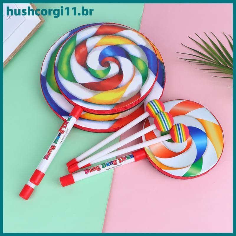 HUSH 6/8/10 Polegada Pirulito Colorido Tambor De Mão Instrumento De Percussão Crianças Brinquedo Musical BR