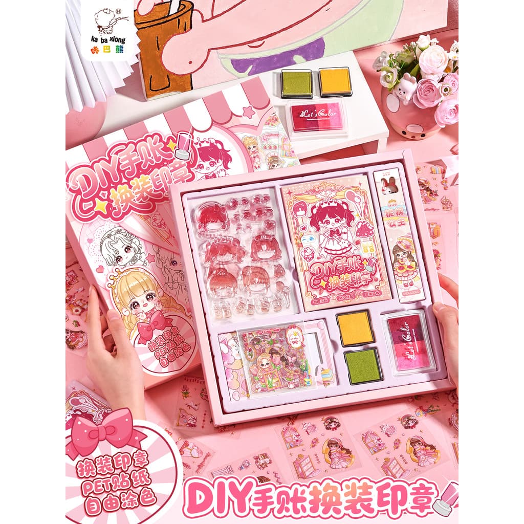 Kaba Bear Sticker Stamp Crianças diy Dress-up Stamp Manual Wear Ink Pad Pintura Princesa Dress-up Adesivo Brinquedo Educ