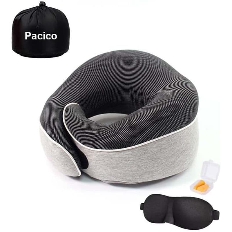 Almofada De Viagem Pescoço De Espuma Viscoelástica 100 % Pura , Dormir Para Carro , Trem E Avião , Kit Com Máscaras Ocul