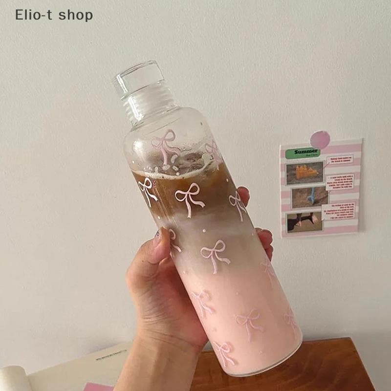 Elio-t 500ML Kawaii Bow Garrafa De Água De Plástico Com Escala De Tempo Copo Transparente Esportes Ao Ar Livre Escola Po