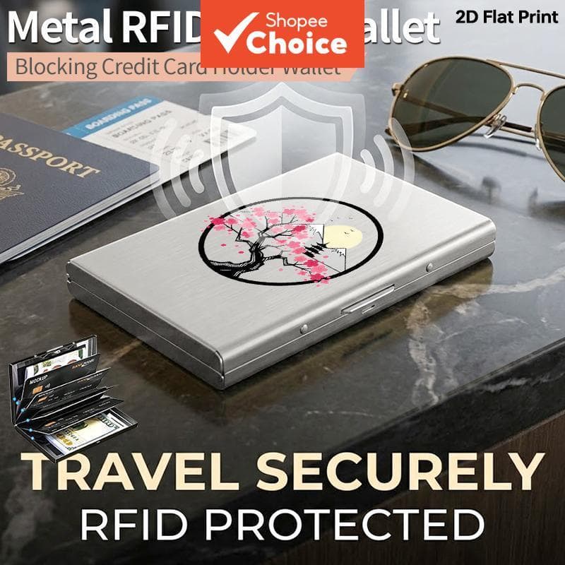 Porta-Cartões Com Bloqueio De RFID De Metal Fino Design De Borboleta Dourada Azul , Carteira Aberta Lateral , Protetor D