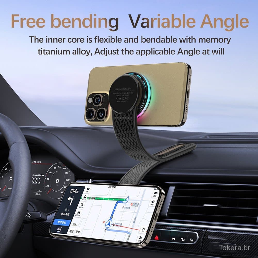 Carregador Magnético Sem Fio para Carro, Suporte de Telefone Dobrável com Ventosa para Carro e Casa, MagQi