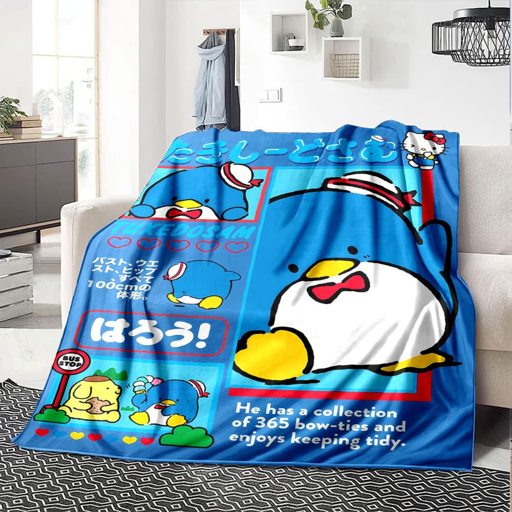 Decoração De Casa Sanrio Smoking Pinguim Impresso Cobertor Para Quarto Sala De Estar Sofá Cama De Flanela Macia