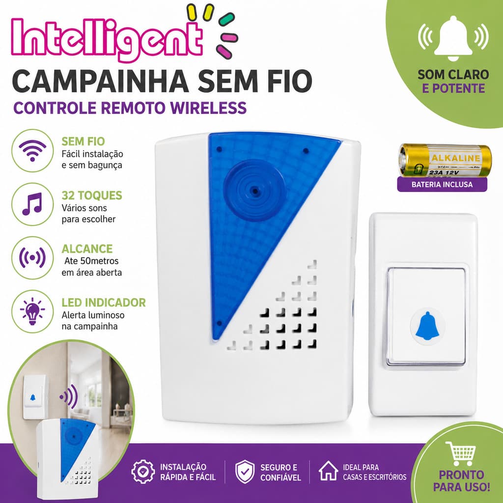 Campainha Residencial Wireless Sem Fio 1008