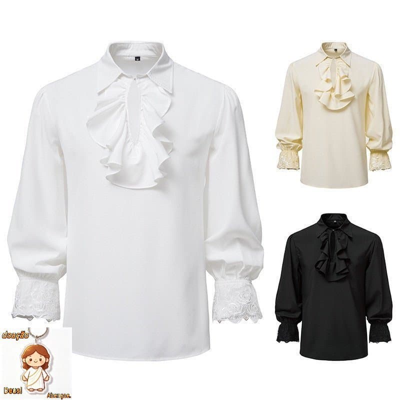 Camisa Masculino Com Babados De Manga Longa Moda Vintage Renascimento Medieval Steampunk Halloween Cosplay Costume Topos