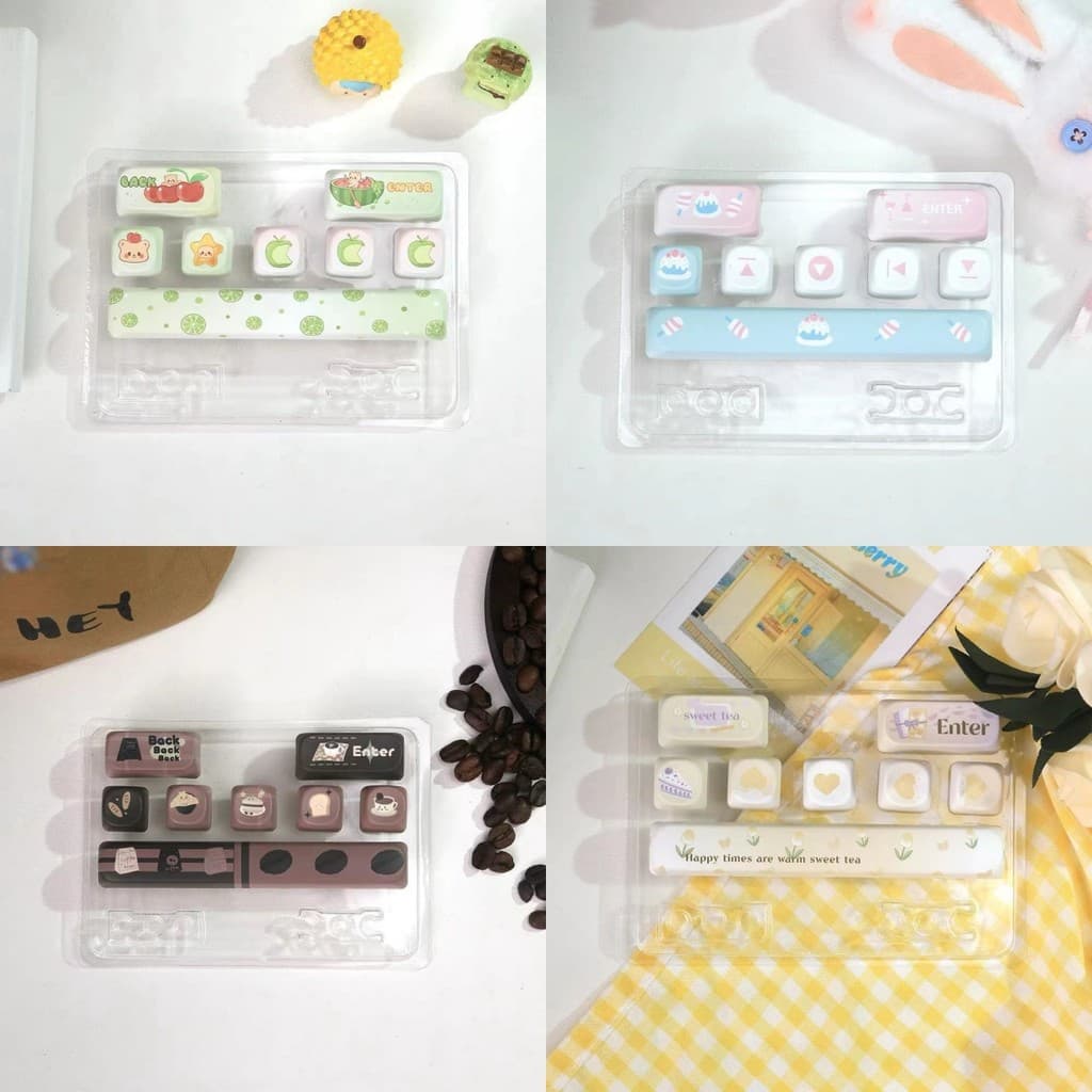 Macaron Cake Keycap 7 PCS MOA Profile PBT Cute Round Cartoon ESC Enter Shift 6.25U Space Bar Keycaps Tulipa Café Feijão