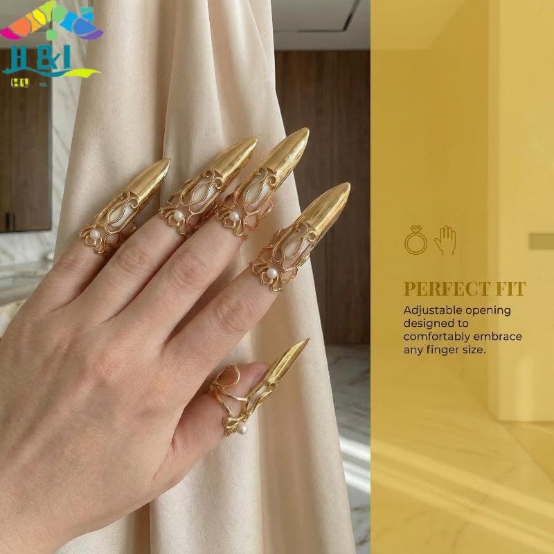 Conjunto De Anéis De Proteção Para Unhas H & L , 5 Peças , Capas Flexíveis Ponta Dos Dedos , Joias Elegantes Salão De Be