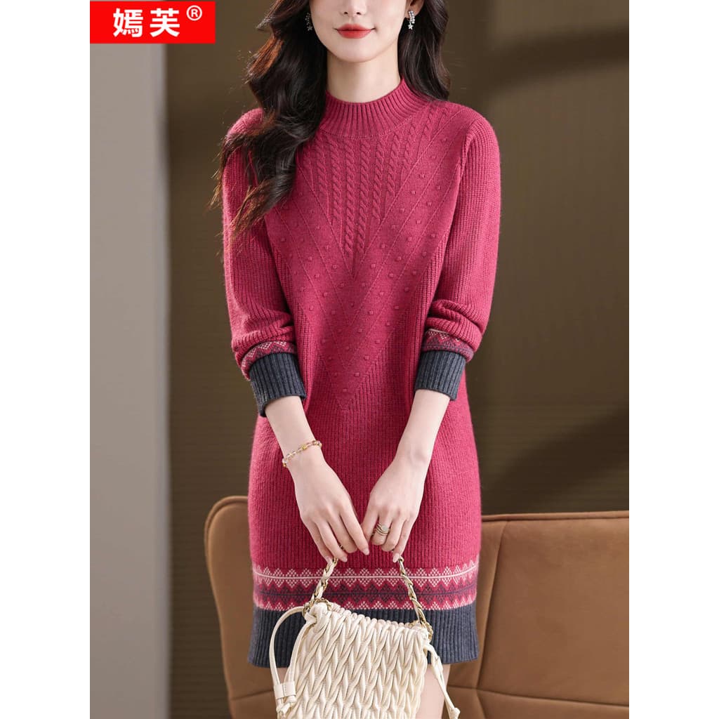 Yanfu meia gola alta camisola de comprimento médio feminino outono inverno solto tamanho grande camisola vestido pode us