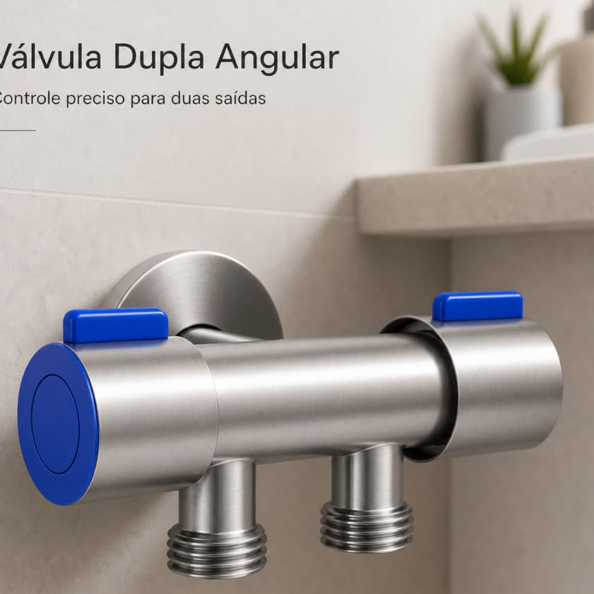 Válvula de Ângulo Dupla Cromada com Saídas Independentes para Ducha Higiênica e Máquina de Lavar