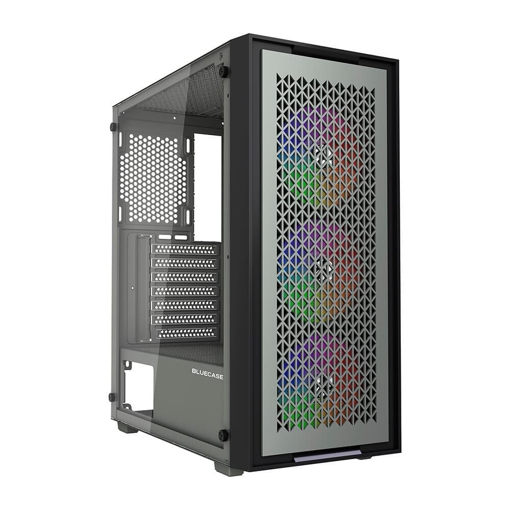 GABINETE GAMER BLUECASE BG-050 X-FRAME SE, MID TOWER, 3X FAN ARGB, LATERAL EM VIDRO, PRETO E CINZA