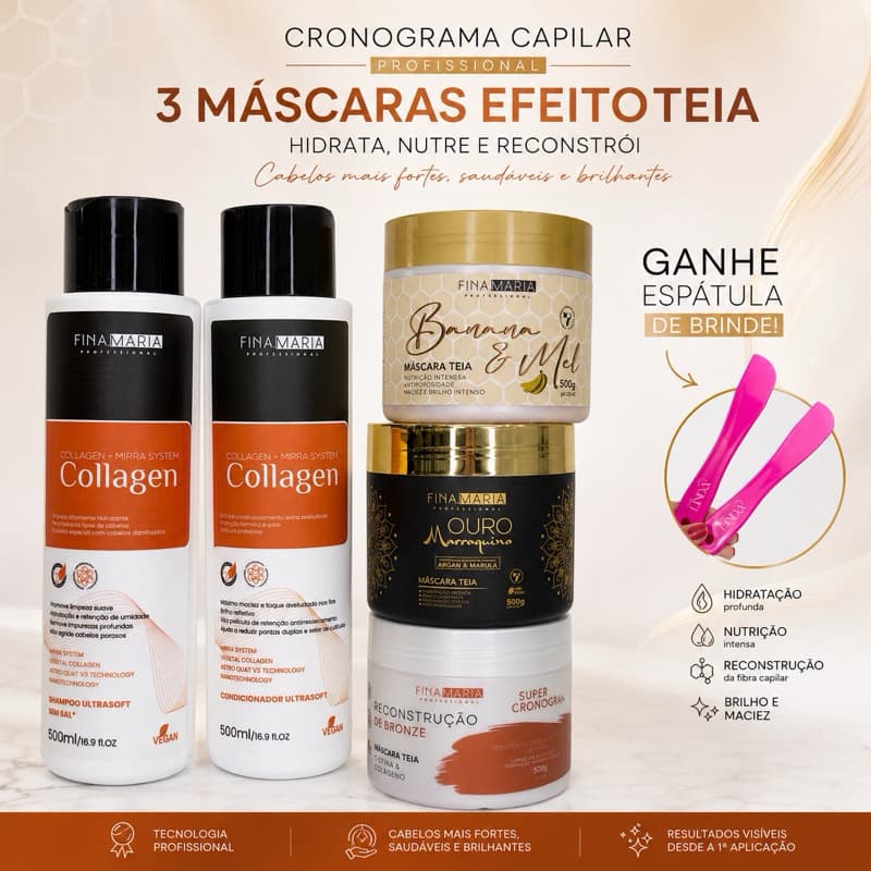 CRONOGRAMA CAPILAR DE SALÃO 5 PRODUTOS | TRATAMENTO COMPLETO PROFISSIONAL | FINA MARIA
